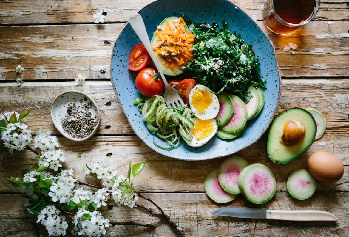 Nutritious healthy foods spread on table - superfoods for fitness
